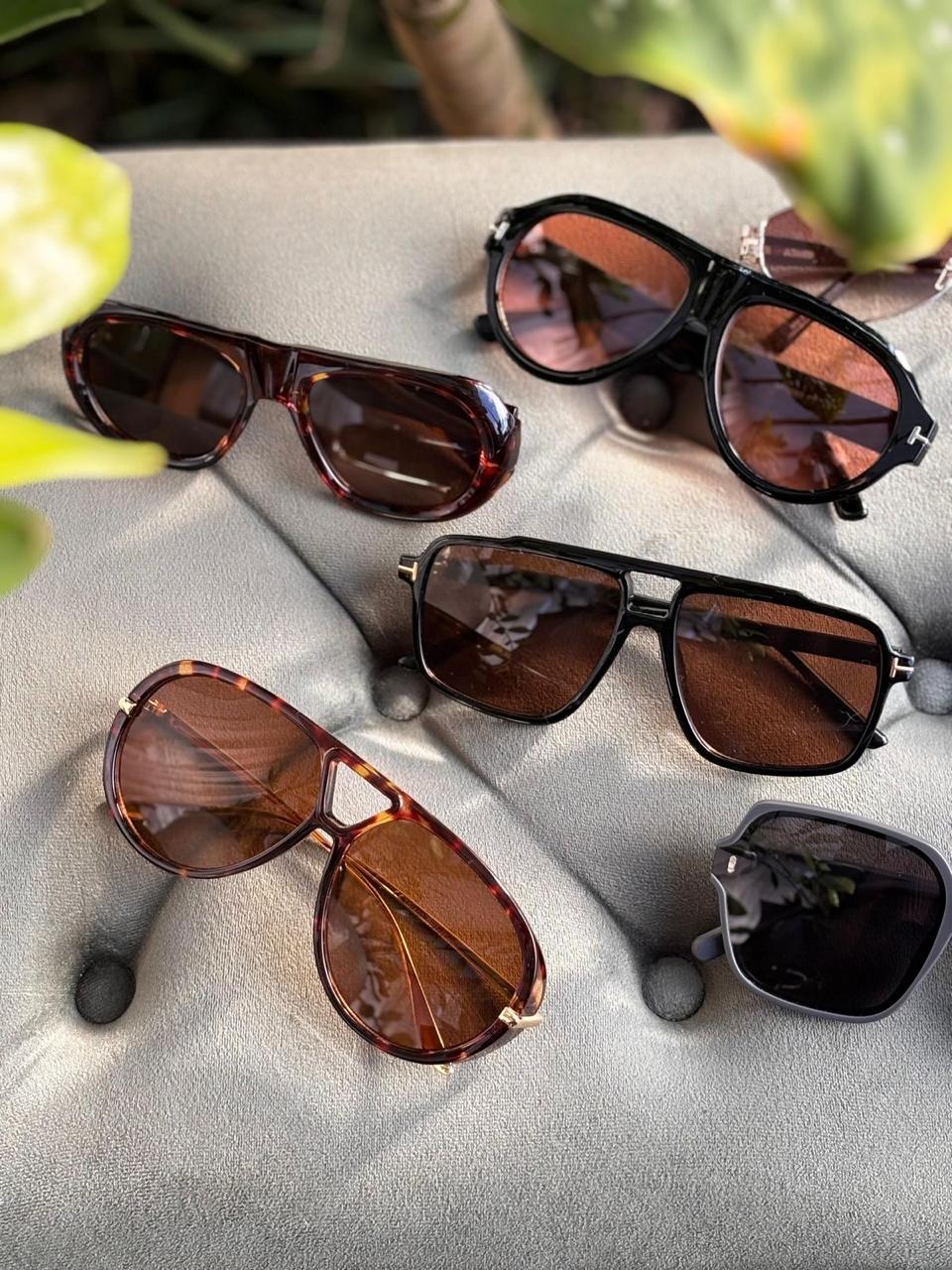 Coleção de óculos de sol aviador tartaruga e preto com lentes marrom, cobre e mel